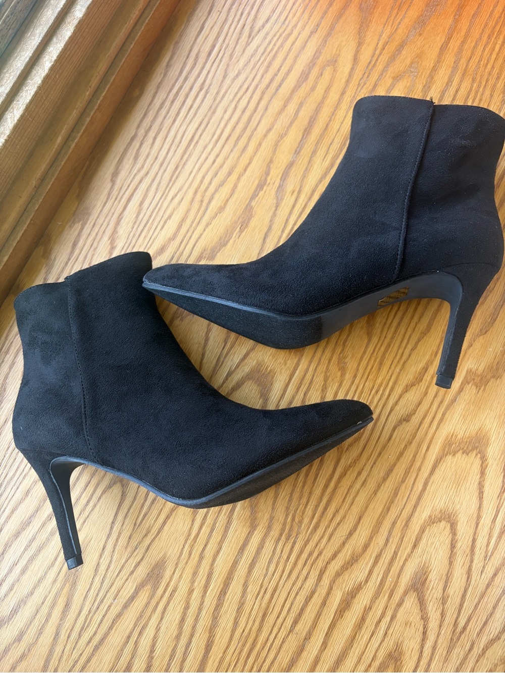 Rouge Classic Black Faux  Suede Pointed-Toe Ankle Boots - Women
